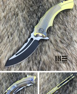 We Knife 713B Black/White Ti Handle Black Stonewash Blade Bohler M390 Blade Gold Ti Handle Black Stonewash,Satin Blade Knife