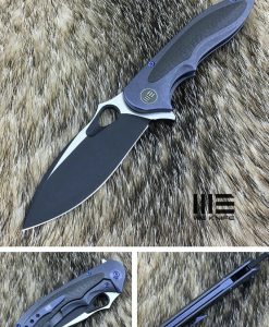 We Knife 716A Blue Ti Handle With CF Inlay Black Stonewash, Satin Blade Knife