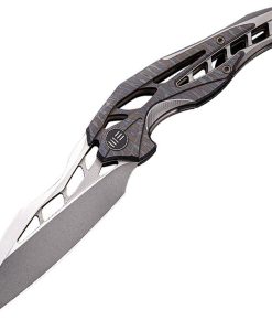 WE 906F combo FLAMED/GRAY TI HANDLE STONEWASH BOHLER M390 BLADE SATIN