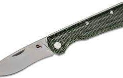 FOX BF-748 MI BLACK FOX CIOL FOLDING KNIFE -440CSTONEWASHED BLADE OD GREEN CANVAS MICARTA HANDLE