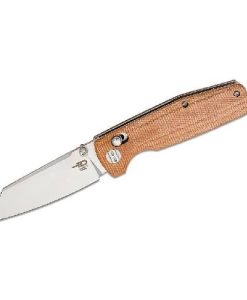 BG43D Slasher Folding Knife, Satin, Natural Canvas Micarta