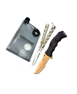 BUTTERFLY KNIFE SILVER SKELETONIZED HANDLE- 7128P COMBO