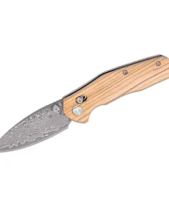 BESTECH DAMASCUS ACID ETCHED OLIVEWOOD HANDLE - BMK02M