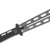 Bear & Son 115 Butterfly Knife Black Blade, Silver Vein Handles