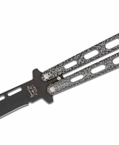 Bear & Son 115 Butterfly Knife Black Blade, Silver Vein Handles