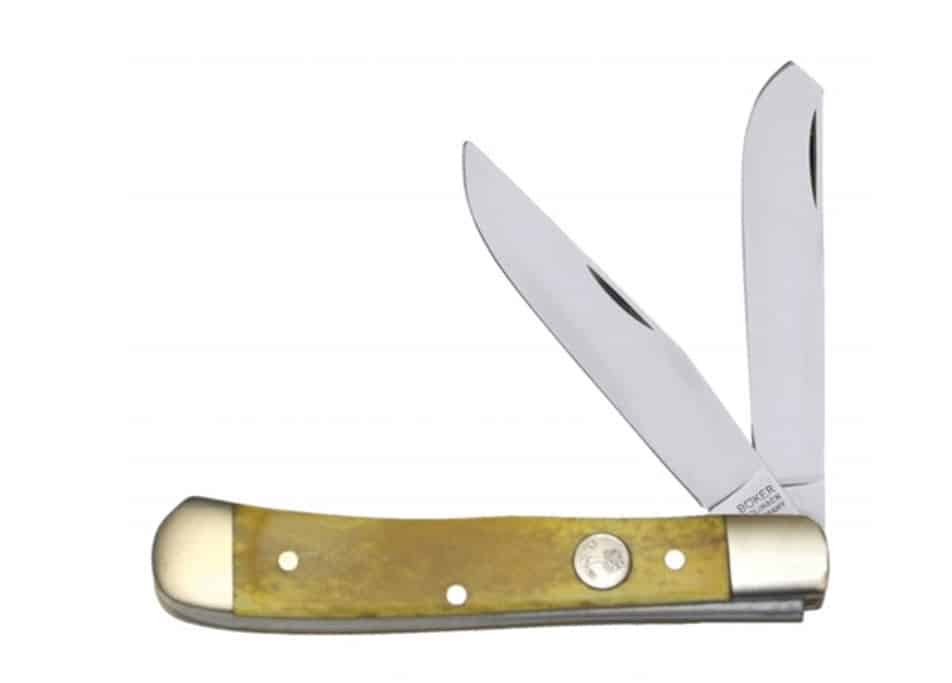 BOKER-CLASSIC-112525YB-YELLOW-TRAPPER-BONE-NON-LOCKING-FOLDER-KNIFE-SATIN-BLADES-01.jpg BOKER CLASSIC 112525YB YELLOW TRAPPER BONE NON LOCKING FOLDER KNIFE SATIN BLADES 01
