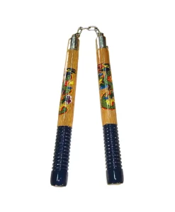 WOODEN B.B. ROUND CHAKU, 19 GROOVES BLUE HANDLE 12" - C121