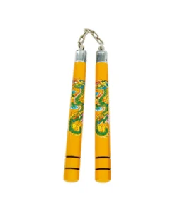 WOODEN B.B. ROUND CHAKU 12" YELLOW W/DRAGON - C115