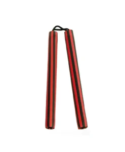 NUNCHAKU RED-BLACK STRIPE FOAM W/CORD - MA-E124