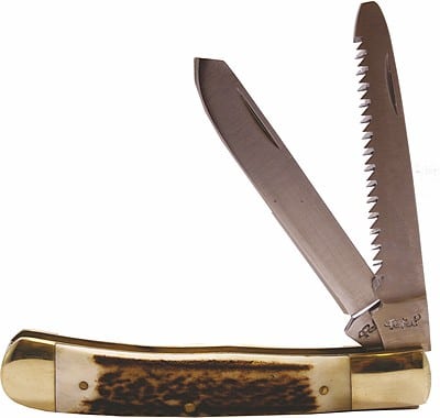 RV1449b.jpg Tekut RV1449 MK5009B Double Blade Trapper Knife Stag-Horn Handle