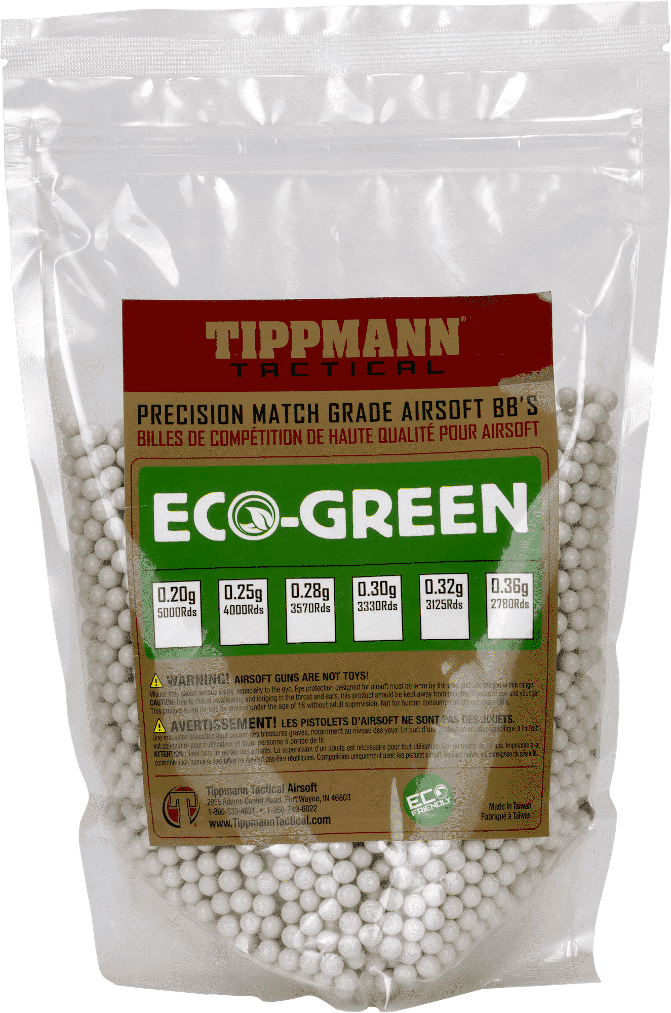 Tippmann-Tactical-BBs_EcoGreen_white.png Tippmann 6mm ECO BB 0.28g 1kg Bag / 3570 BBs - White