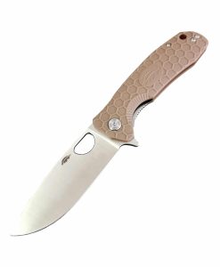 Honey Badger HB1009 D2 Drop Point Flipper Large Tan Knife