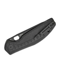 BESTECH Button lock D2 BLACK PVD WITH CARBON FIBRE PATTERN G10 GREY HANDLE - BMK12F-2