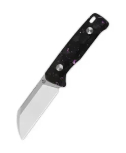 QSP Baby Penguin Fixed blade, 14C28N 2 tone stonewash-satin, Purple shredded CF, w/ Clip slip - QS130BP-E1
