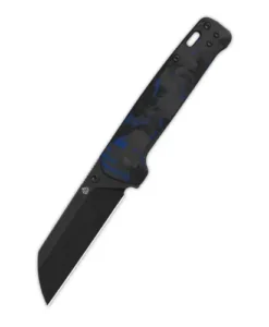 QSP Penguin V2 Liner lock, D2 black stonewash, Blue shredded CF overlay G10 - QS130V2-E2
