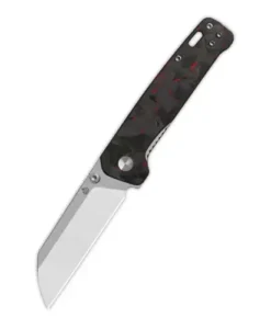 QSP Penguin V2 Liner lock, D2 stonewashed - satin, Red shredded CF overlay G10 - QS130V2-F1
