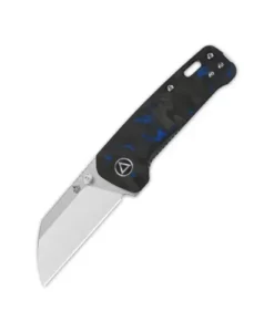 QSP Penguin Mini Liner lock, 14C28N Satin, shredded CF overlay G10 ( Blue ) - QS130XS-D1
