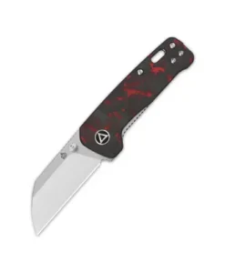 QSP Penguin Mini Liner lock, 14C28N Satin, shredded CF overlay G10 ( Red ) - QS130XS-E1