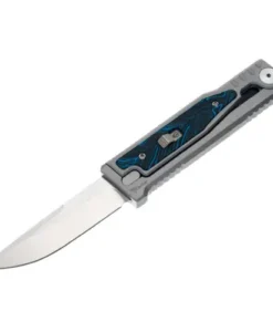 Reate Titanium bead blast All satin- Drop point G10 Damascus pattern-Blue/Black - EXO-M