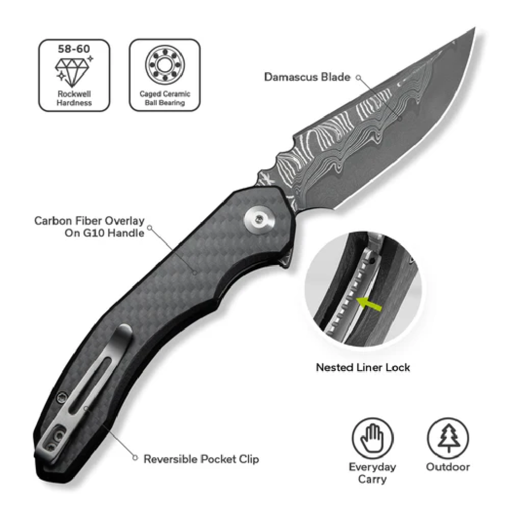 c23050-ds2.png Civivi Bluetick Flipper Knife Carbon Fiber Overlay On Black G10 Handle C23050-DS2