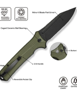 Civivi Neurohaptic Flipper & Button Lock Knife OD Green G10 Handle C23080-3